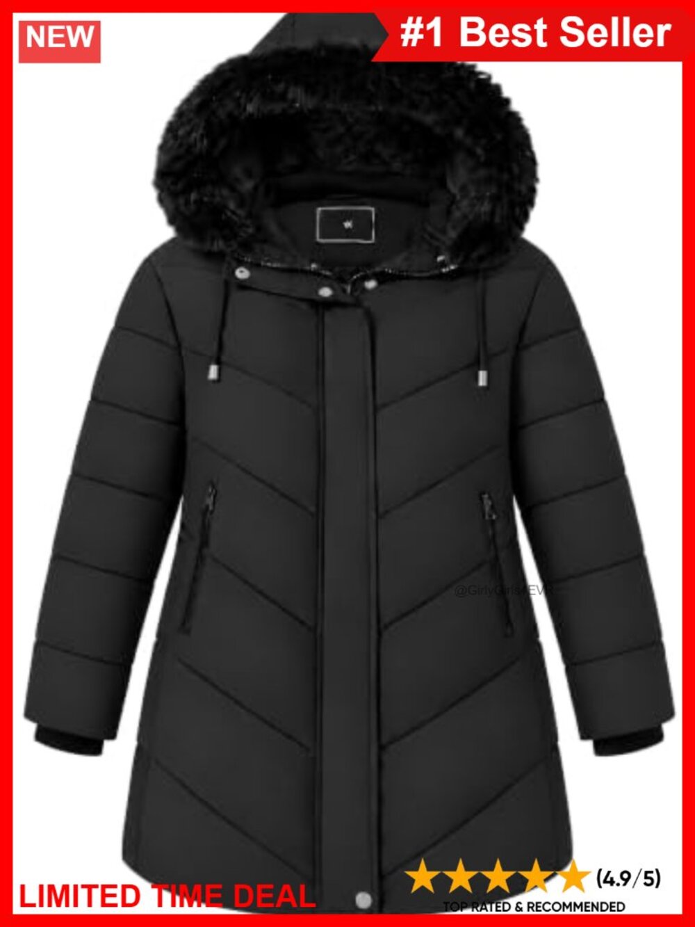Plus Size Winter Puffer Parka Coat with Detachable Hood & Faux Fur Trim